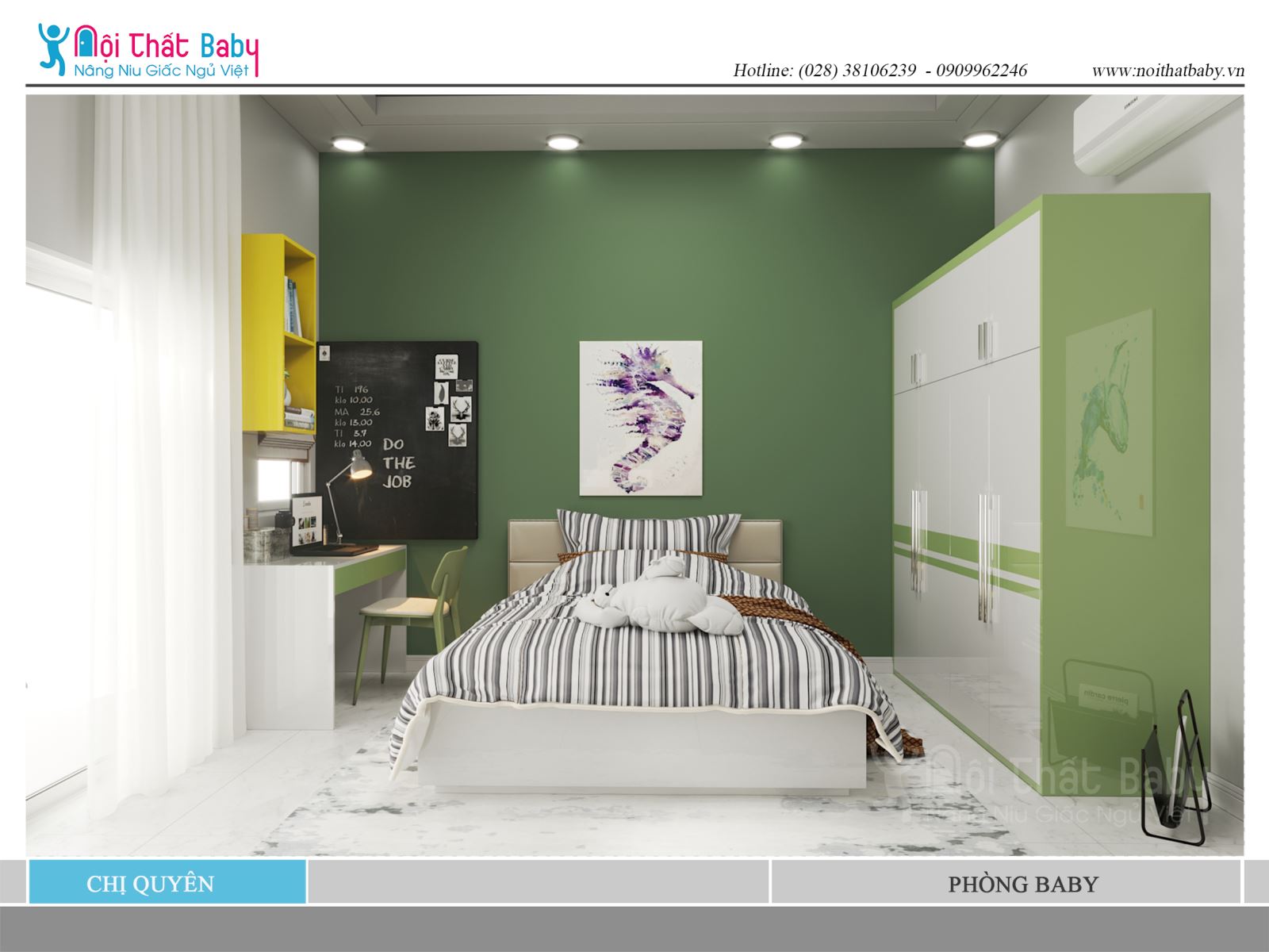Phòng ngủ hiện đại cho bé màu xanh lá
